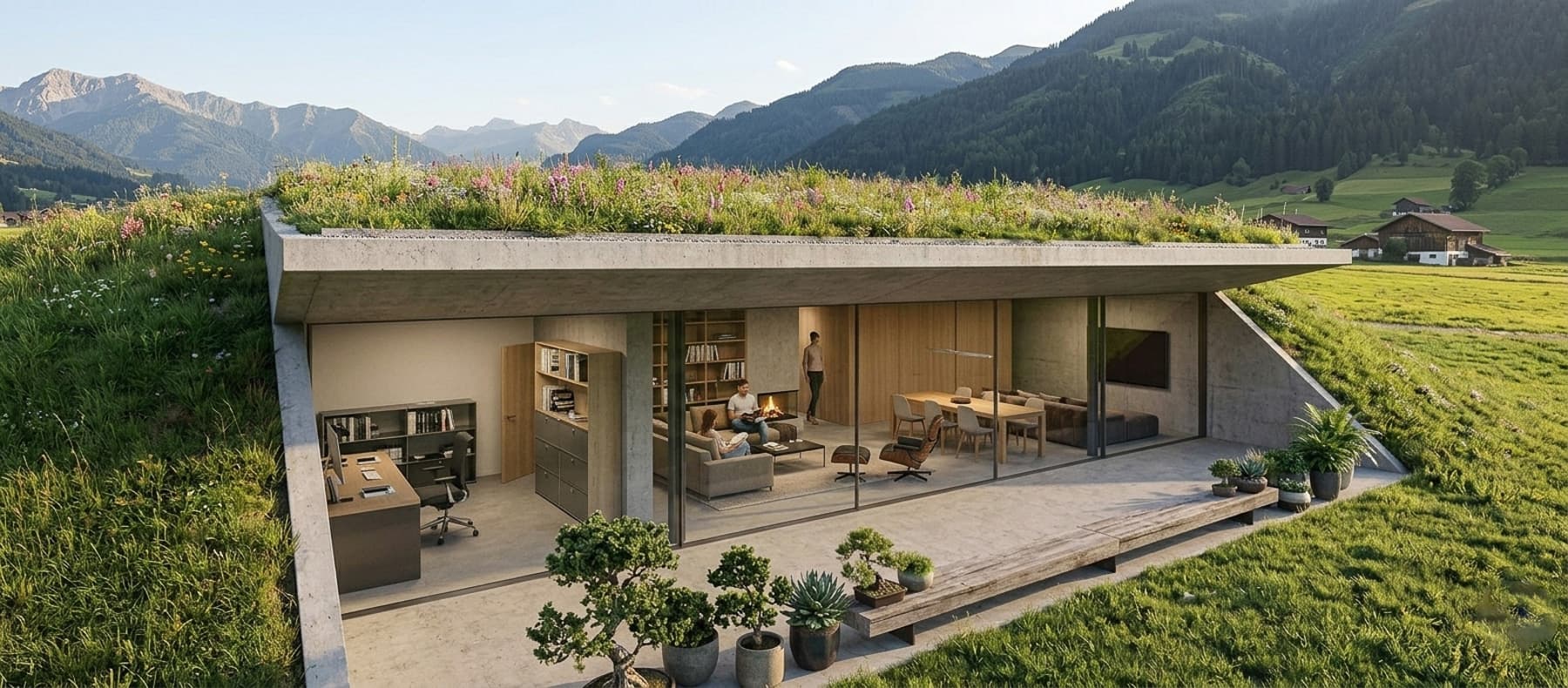 Konzeptstudie Erdhaus Allgäu — Ansicht 2